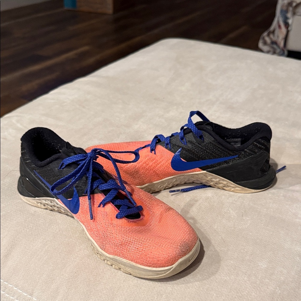 Nike Black and Coral Sneakers with Blue Accents
